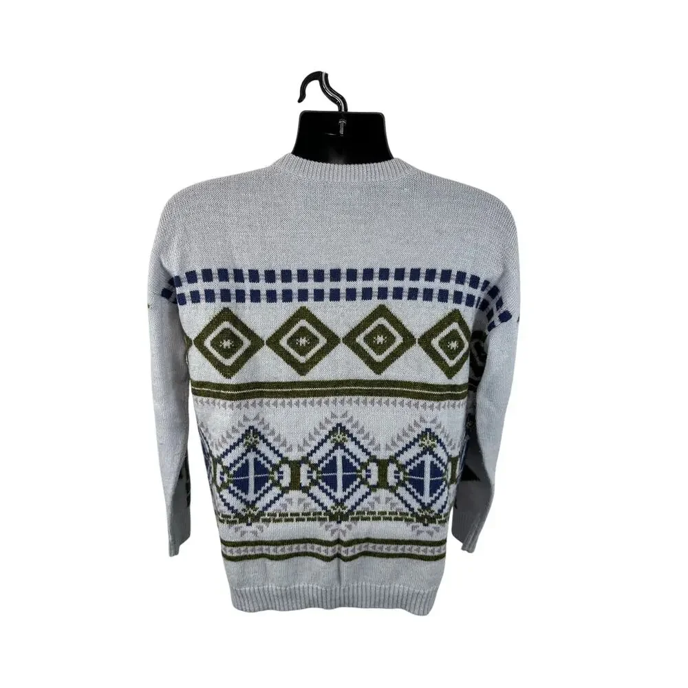 J Crew Abstract Fair Isle Knit Sweater Wool Mohair Blend Crewneck Size Large